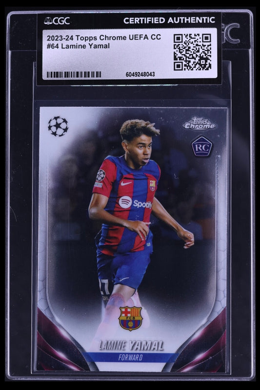 2023-24 TOPPS CHROME UEFA CLUB COMPETITIONS #64 LAMINE YAMAL ROOKIE CGC CERTIFIED AUTHENTICITY (Serial 043)