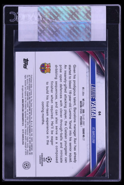 2023-24 TOPPS CHROME UEFA CLUB COMPETITIONS #64 LAMINE YAMAL ROOKIE CGC CERTIFIED AUTHENTICITY (Serial 043) - 2