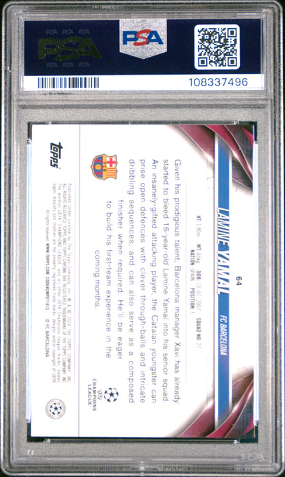 2023-24 TOPPS CHROME UEFA CLUB COMPETITIONS #64 LAMINE YAMAL ROOKIE PINK GEOMETRIC REFRACTOR /250 PSA 10 GEM MINT - 2