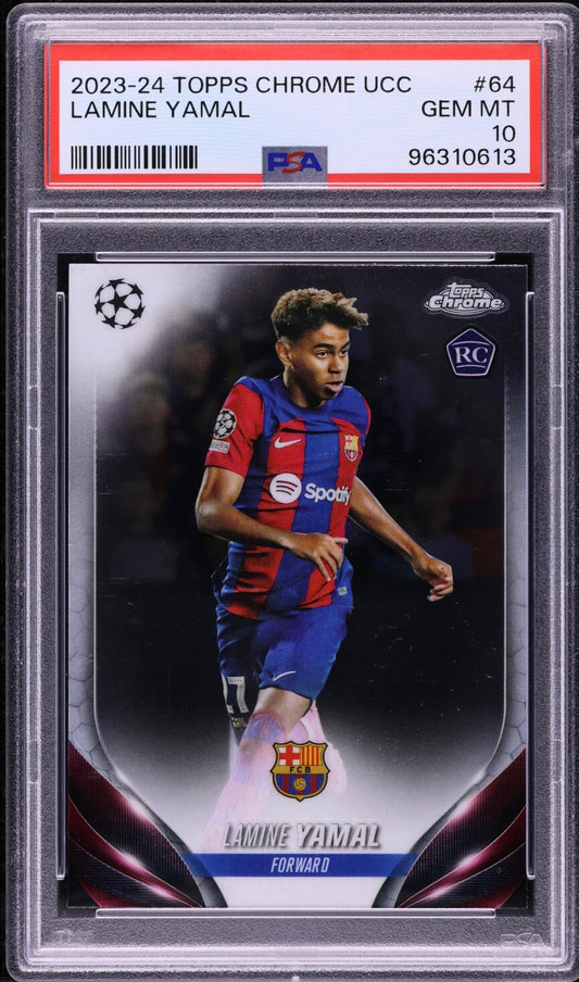2023-24 TOPPS CHROME UEFA CLUB COMPETITIONS #64 LAMINE YAMAL ROOKIE PSA 10 GEM MINT (Serial 613)