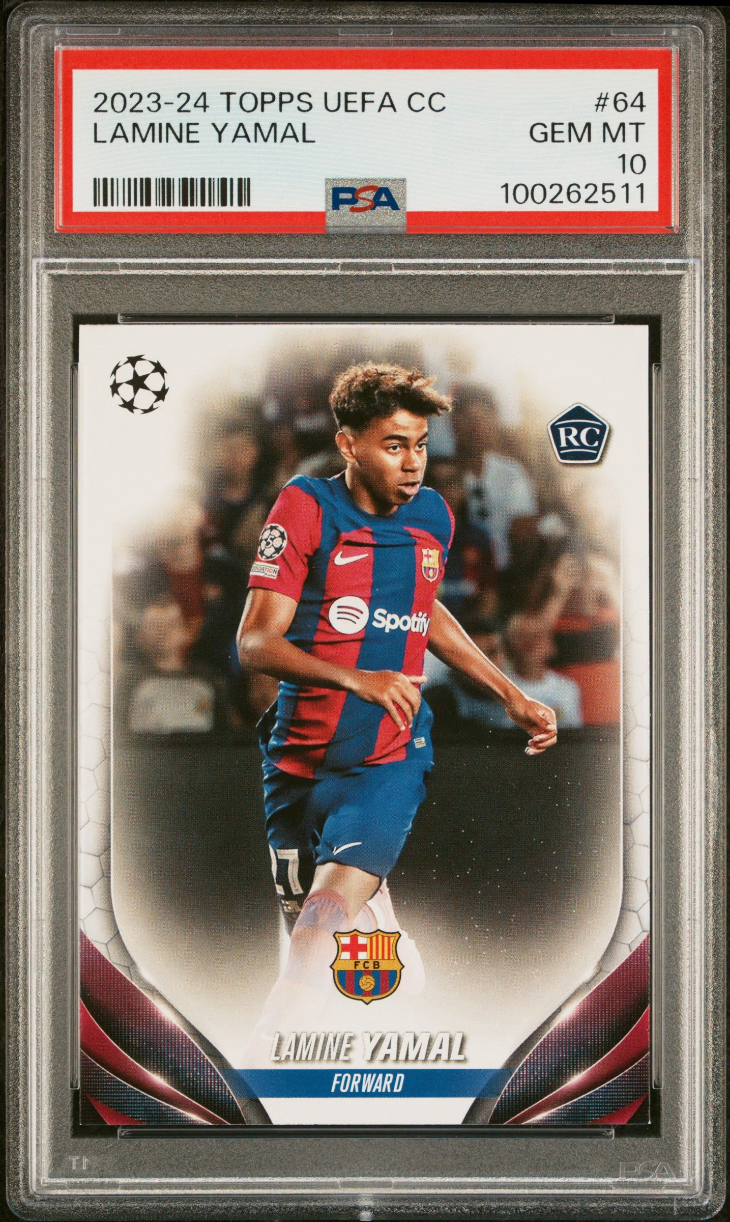 2023-24 TOPPS UEFA CLUB COMPETITIONS #64 LAMINE YAMAL ROOKIE PSA 10 GEM MINT (Serial 511)