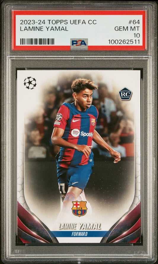 2023-24 TOPPS UEFA CLUB COMPETITIONS #64 LAMINE YAMAL ROOKIE PSA 10 GEM MINT (Serial 511)