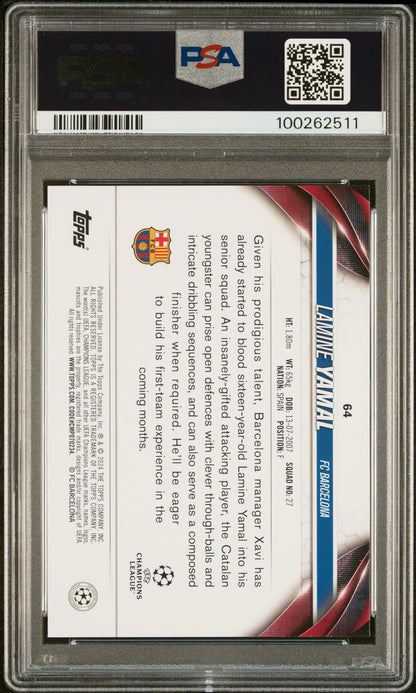 2023-24 TOPPS UEFA CLUB COMPETITIONS #64 LAMINE YAMAL ROOKIE PSA 10 GEM MINT (Serial 511) - 2