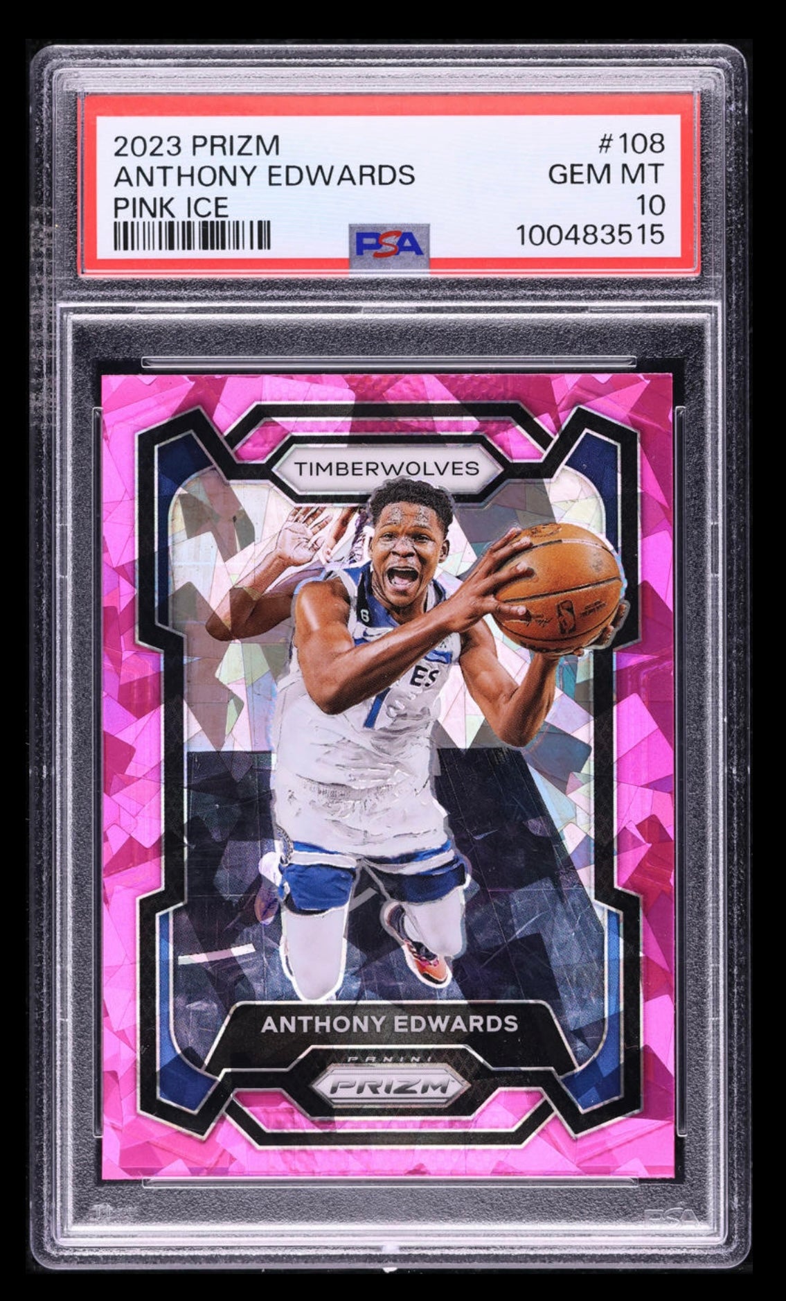 2023 PANINI PRIZM #108 ANTHONY EDWARDS PINK ICE PSA 10 GEM MINT