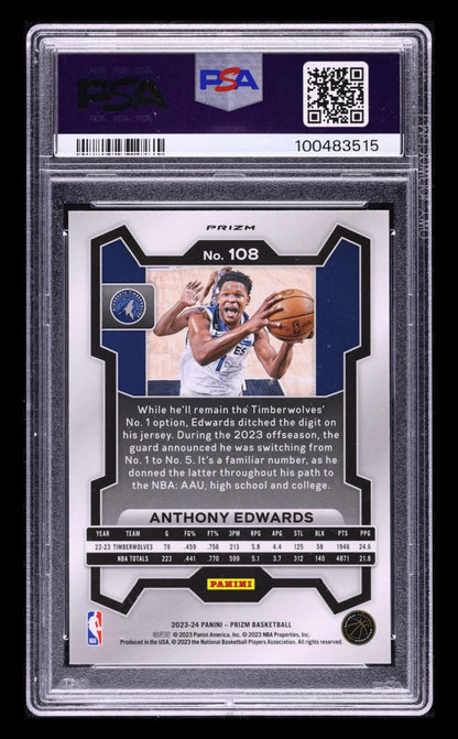 2023 PANINI PRIZM #108 ANTHONY EDWARDS PINK ICE PSA 10 GEM MINT