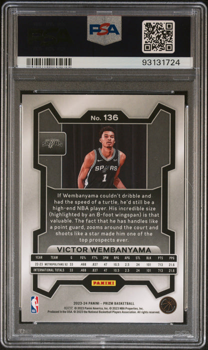2023 PANINI PRIZM #136 VICTOR WEMBANYAMA ROOKIE PSA 10 GEM MINT