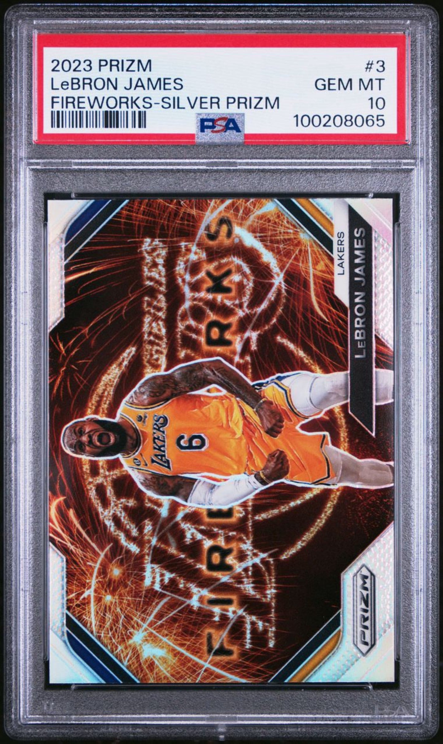 2023 PANINI PRIZM FIREWORKS FIREWORKS-SILVER PRIZM LeBRON JAMES #3 PSA 10 GEM MINT