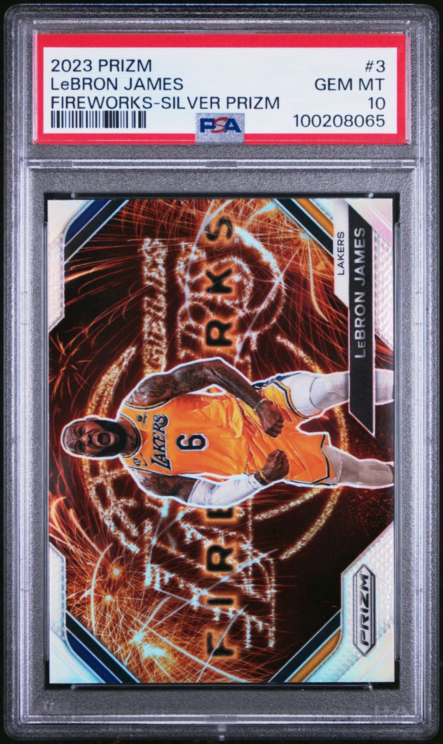 2023 PANINI PRIZM FIREWORKS FIREWORKS-SILVER PRIZM LeBRON JAMES #3 PSA 10 GEM MINT