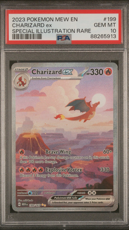 PSA 10 Charizard EX Special Illustration Rare from 2023 Pokémon 151, graded Gem Mint in a sealed PSA slab.