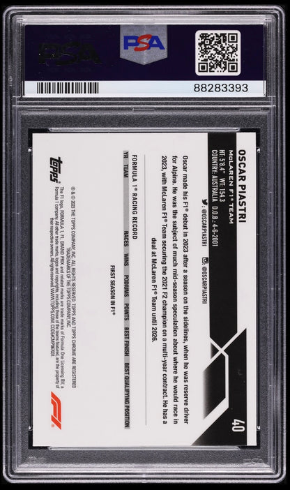 2023 TOPPS CHROME F1 FORMULA 1 #40 OSCAR PIASTRI ROOKIE GREEN REFRACTOR /99 PSA 10 GEM MINT