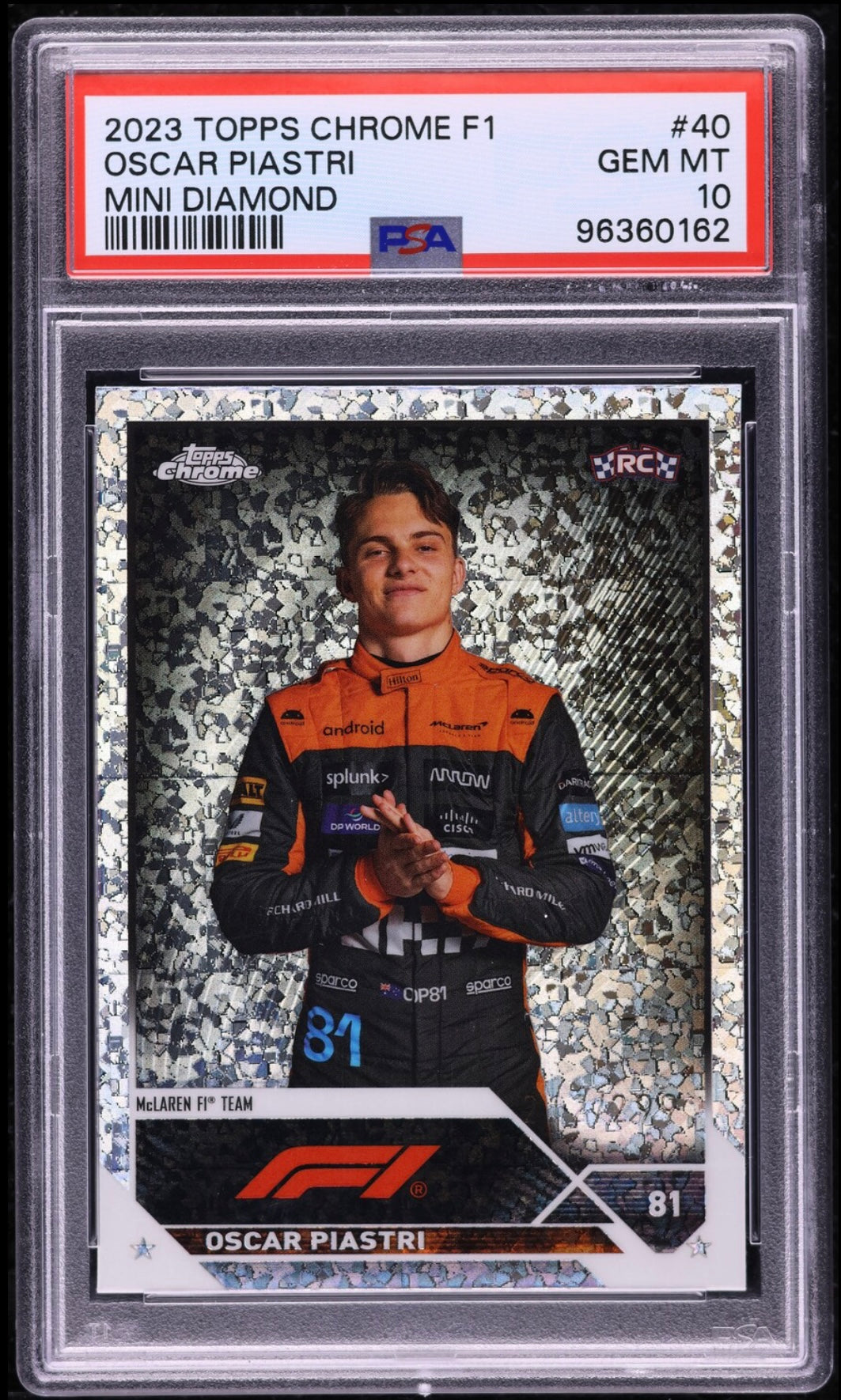 2023 TOPPS CHROME F1 FORMULA 1 #40 OSCAR PIASTRI ROOKIE MINI DIAMOND REFRACTOR /299 PSA 10 GEM MINT