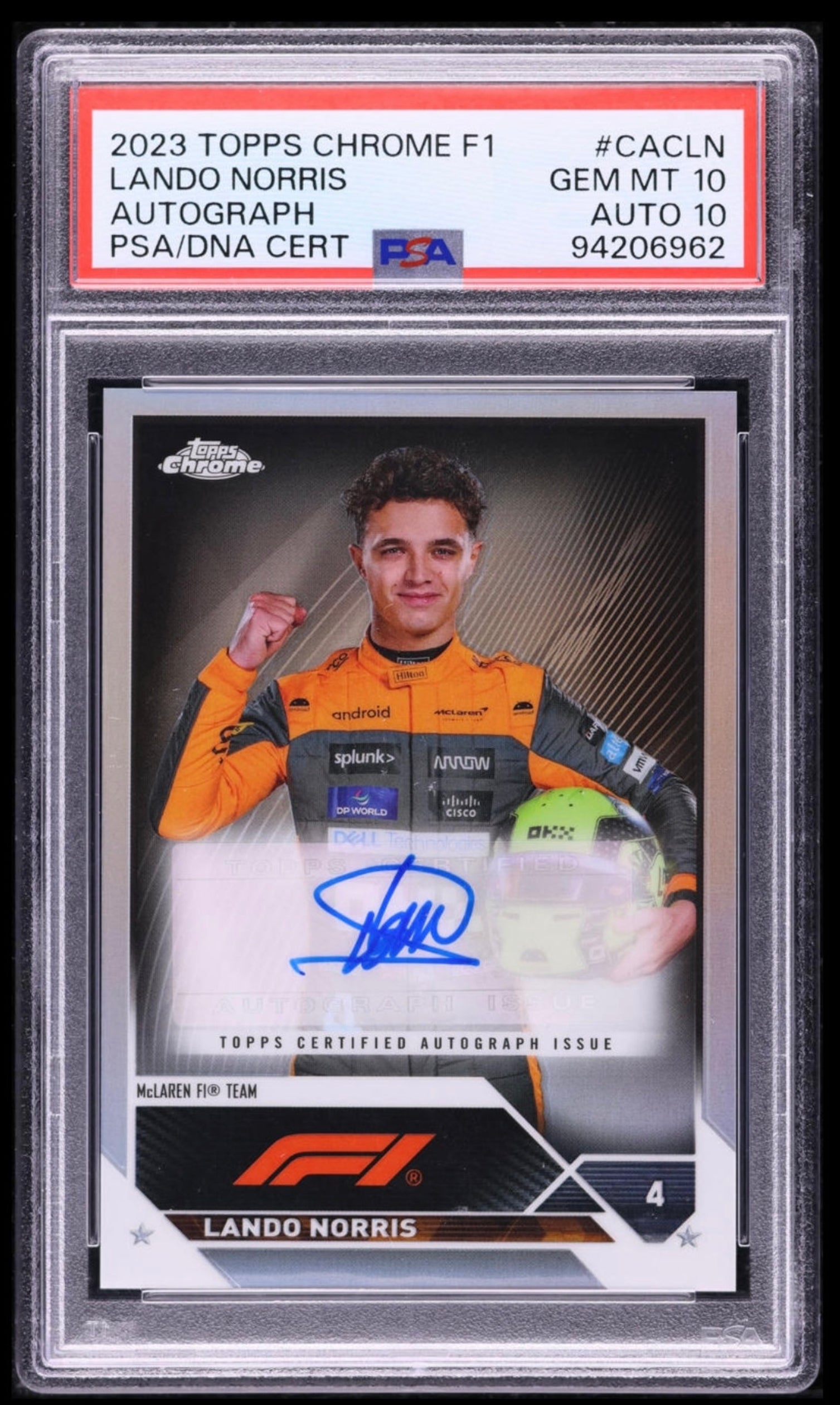 2023 TOPPS CHROME F1 FORMULA 1 CHROME AUTOGRAPHS #CACLN LANDO NORRIS AUTOGRAPH REFRACTOR PSA 10 AUTO 10 GEM MINT