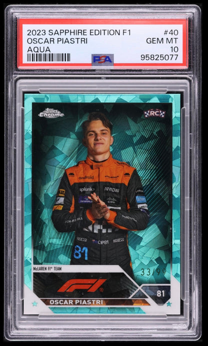 2023 TOPPS CHROME F1 FORMULA 1 SAPPHIRE EDITION #40 OSCAR PIASTRI ROOKIE AQUA REFRACTOR /99 PSA 10 GEM MINT