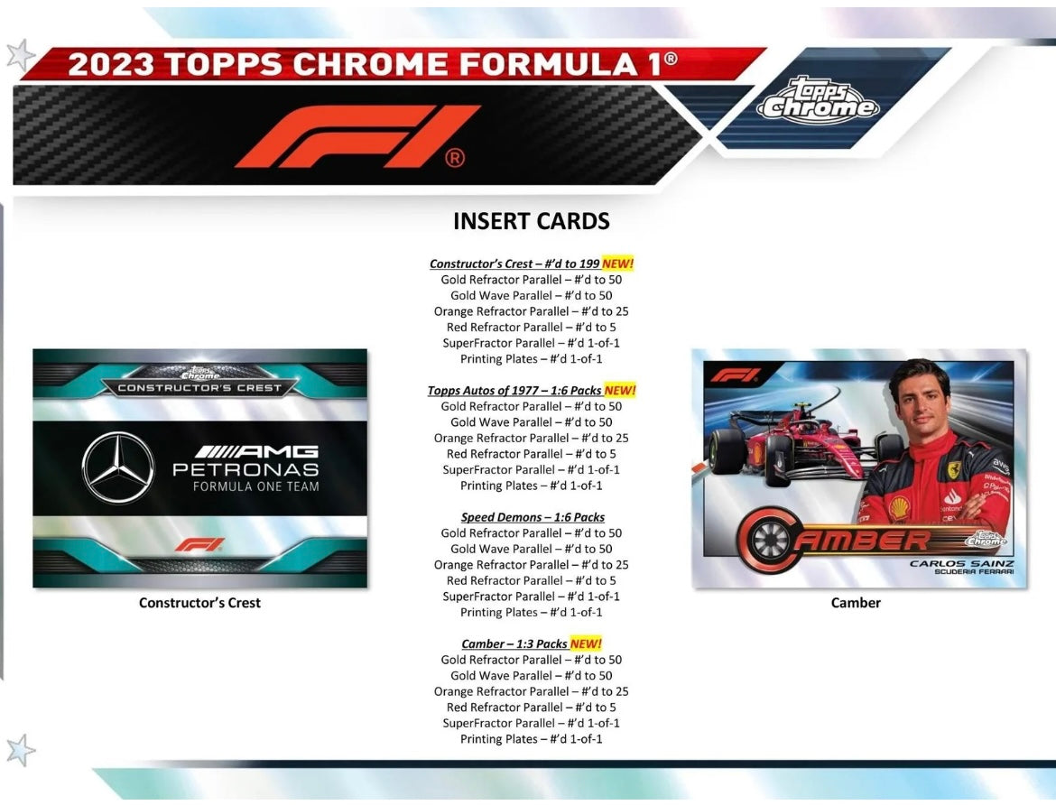 2023 TOPPS CHROME FORMULA 1 ONE F1 RACING HOBBY BOX (NEW SEALED)