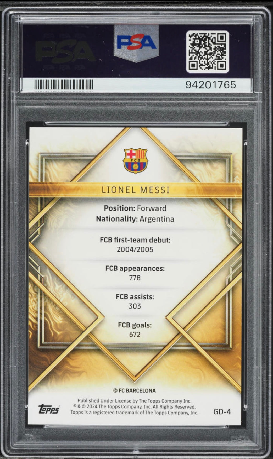 2023 TOPPS FC BARCELONA TEAM SET GOLD DRIP #GD4 LIONEL MESSI GOLD DRIP-BLUE /250 PSA 10 GEM MINT - 2