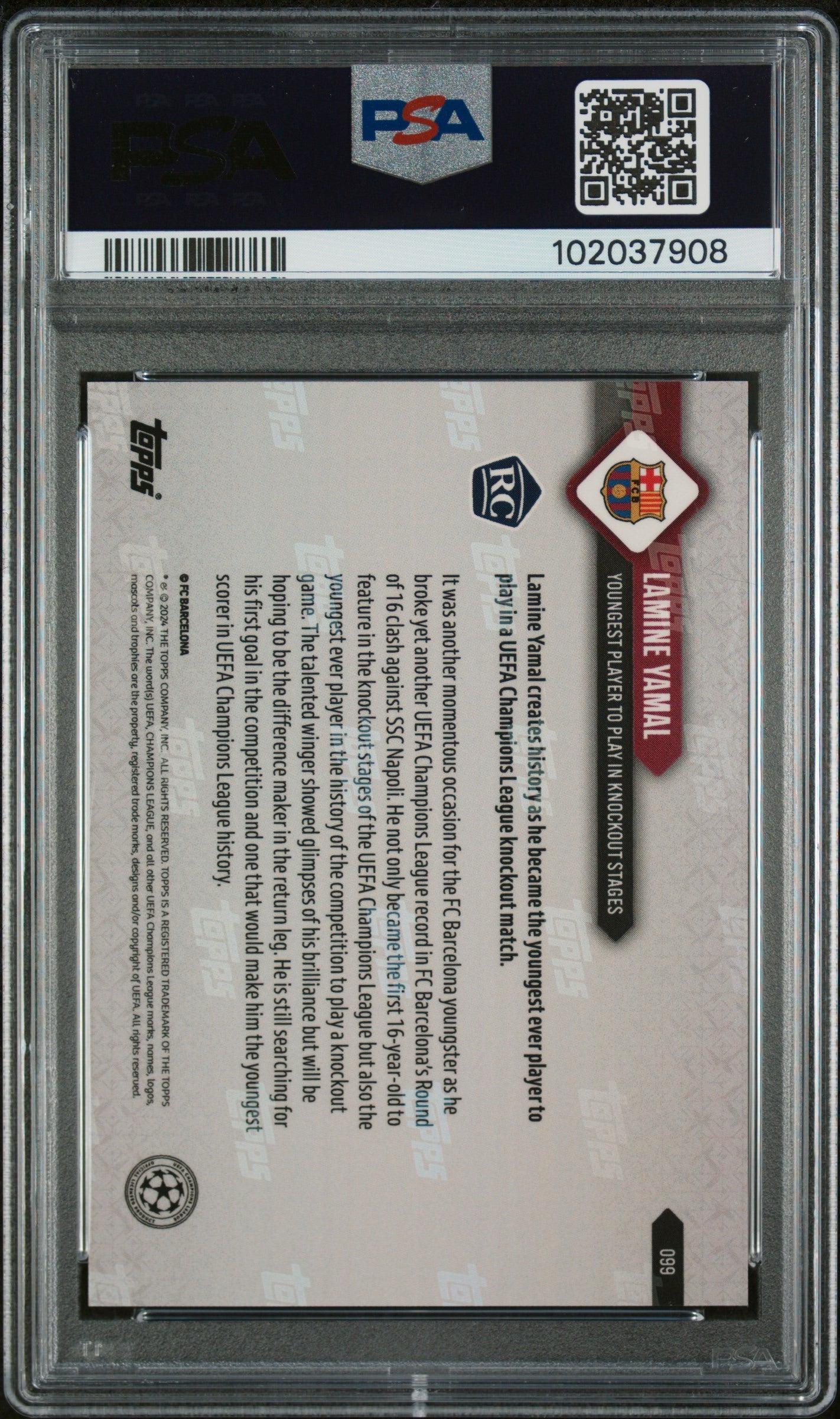2023 TOPPS NOW UEFA CHAMPIONS LEAGUE #99 LAMINE YAMAL ROOKIE PSA 10 GEM MINT - 2