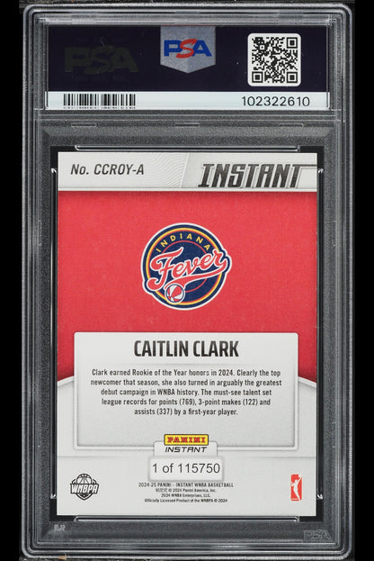 2024 PANINI INSTANT WNBA ROOKIE OF THE YEAR #A CAITLIN CLARK PSA 10 GEM MINT - 2