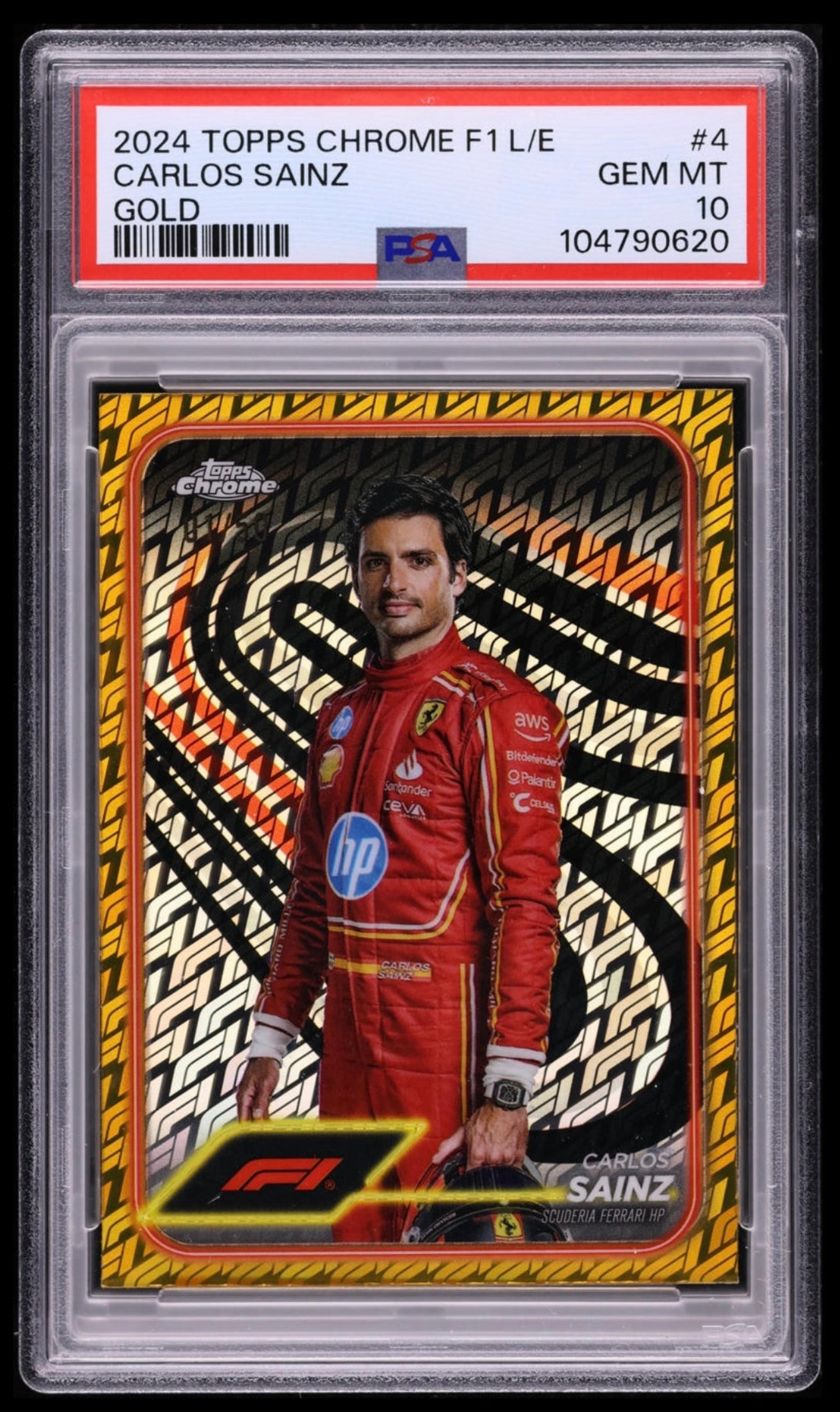 2024 TOPPS CHROME F1 F1 LOGOFRACTOR EDITION #4 CARLOS SAINZ GOLD REFRACTOR /50 PSA 10 GEM MINT