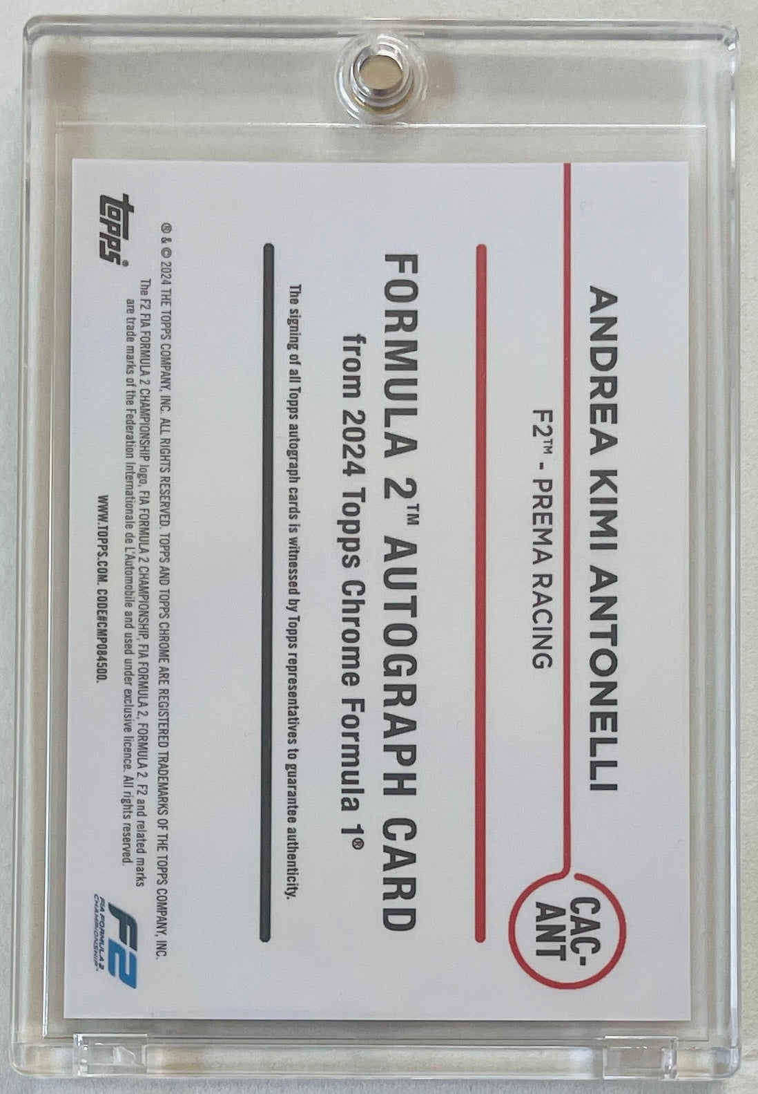 2024 TOPPS CHROME F1 FORMULA 1 CHROME AUTOGRAPHS #CACANT ANDREA KIMI ANTONELLI ROOKIE