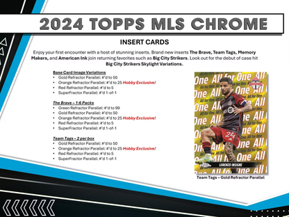 2024 TOPPS CHROME MLS FOOTBALL HOBBY BOX X2 AUTOGRAPHS PER BOX (NEW SEALED)