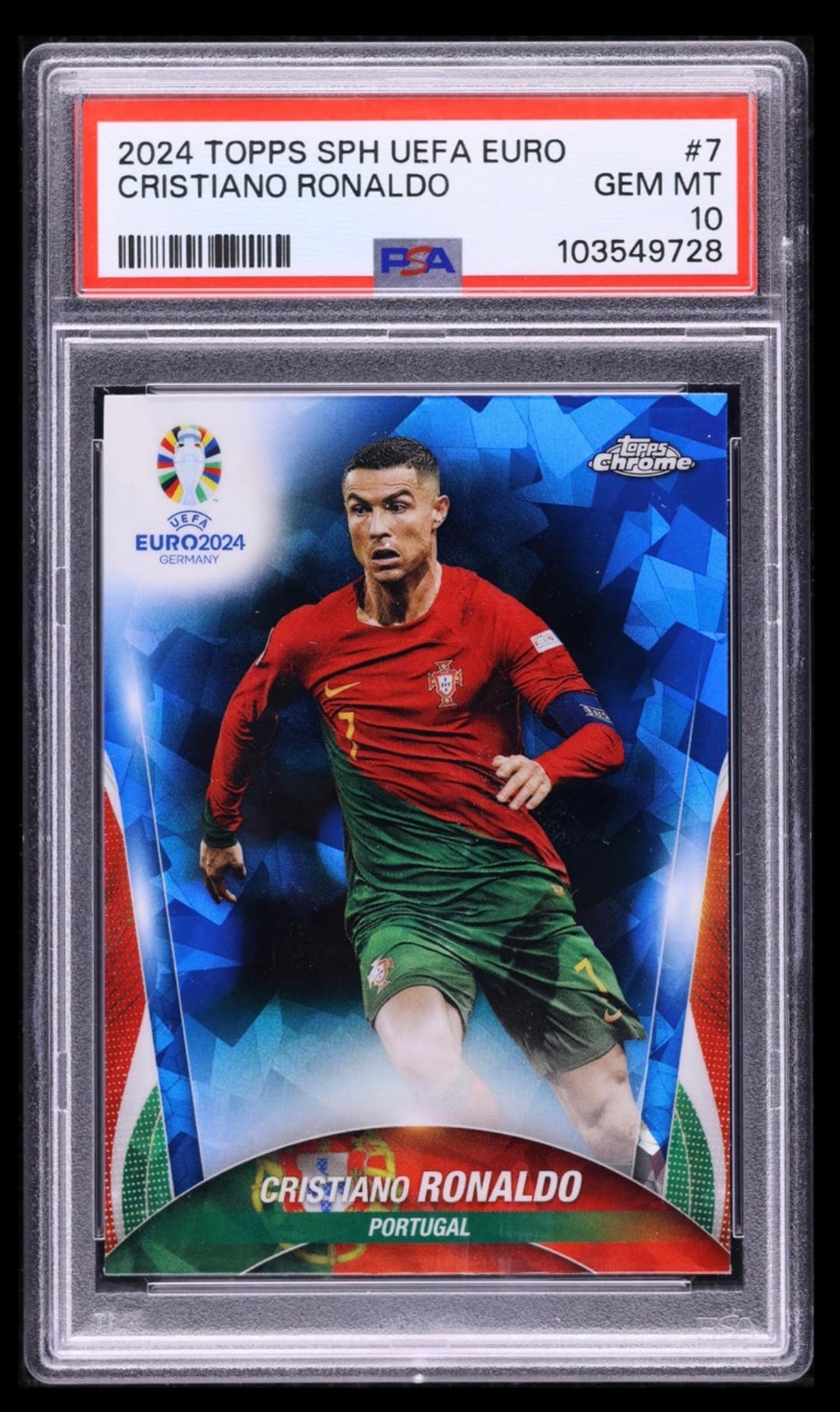 2024 TOPPS CHROME SAPPHIRE EDITION UEFA EURO #7 CRISTIANO RONALDO PSA 10 GEM MINT