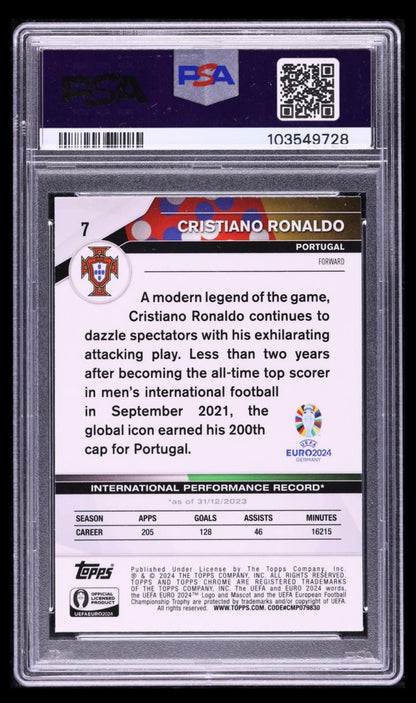 2024 TOPPS CHROME SAPPHIRE EDITION UEFA EURO #7 CRISTIANO RONALDO PSA 10 GEM MINT
