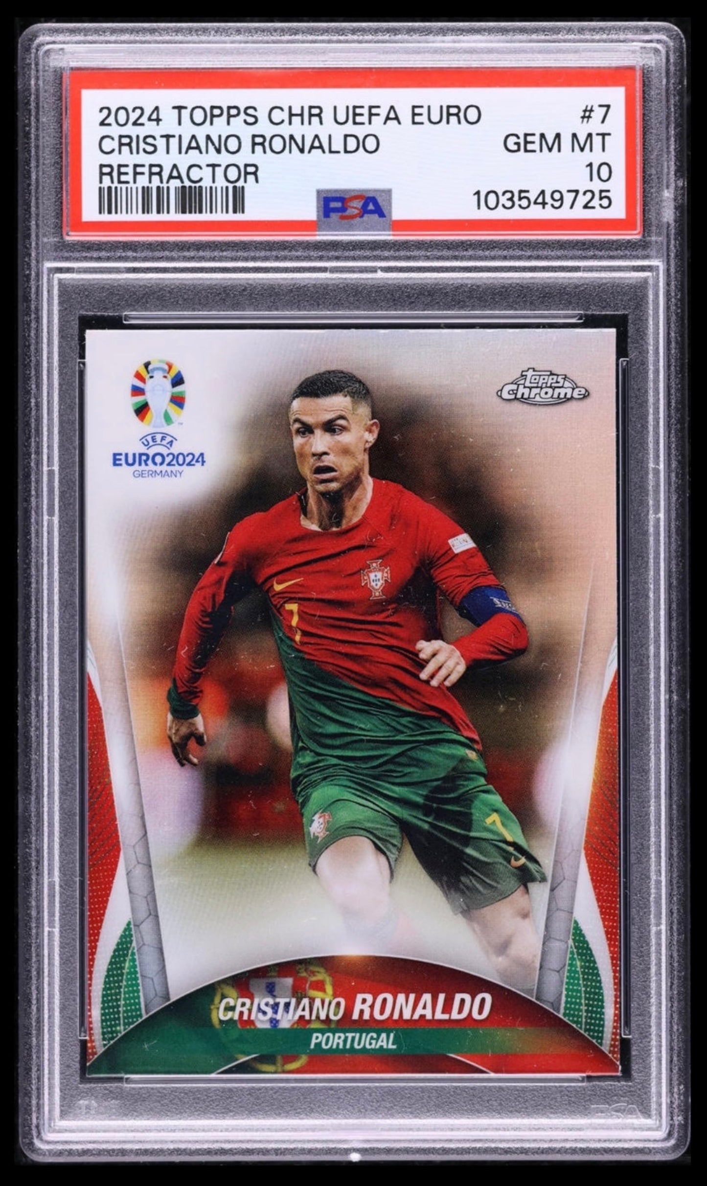 2024 TOPPS CHROME UEFA EURO #7 CRISTIANO RONALDO REFRACTOR PSA 10 GEM MINT