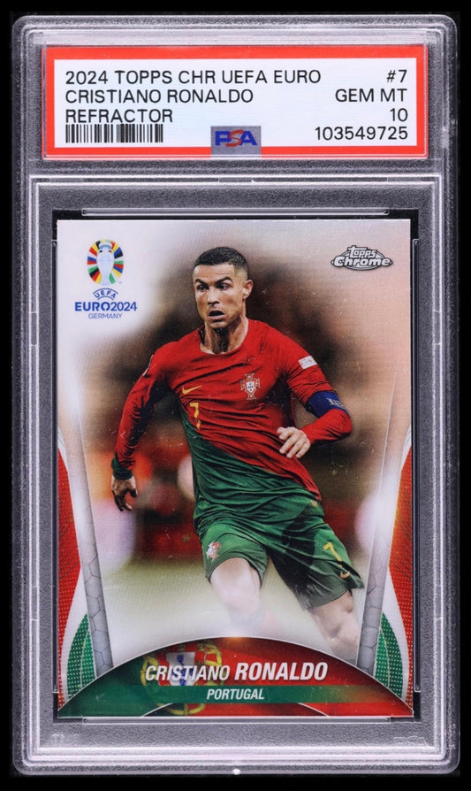 2024 TOPPS CHROME UEFA EURO #7 CRISTIANO RONALDO REFRACTOR PSA 10 GEM MINT