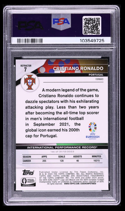 2024 TOPPS CHROME UEFA EURO #7 CRISTIANO RONALDO REFRACTOR PSA 10 GEM MINT