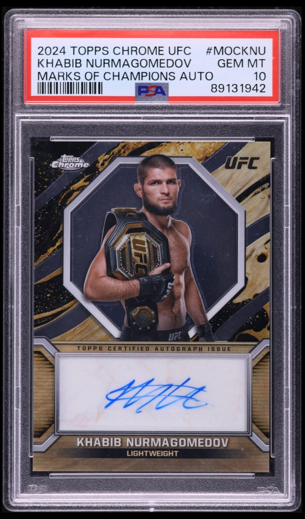 2024 TOPPS CHROME UFC MARKS OF CHAMPIONS AUTOGRAPHS #MOCKNU KHABIB NURMAGOMEDOV MARKS OF CHAMPIONS AUTO PSA 10 GEM MINT