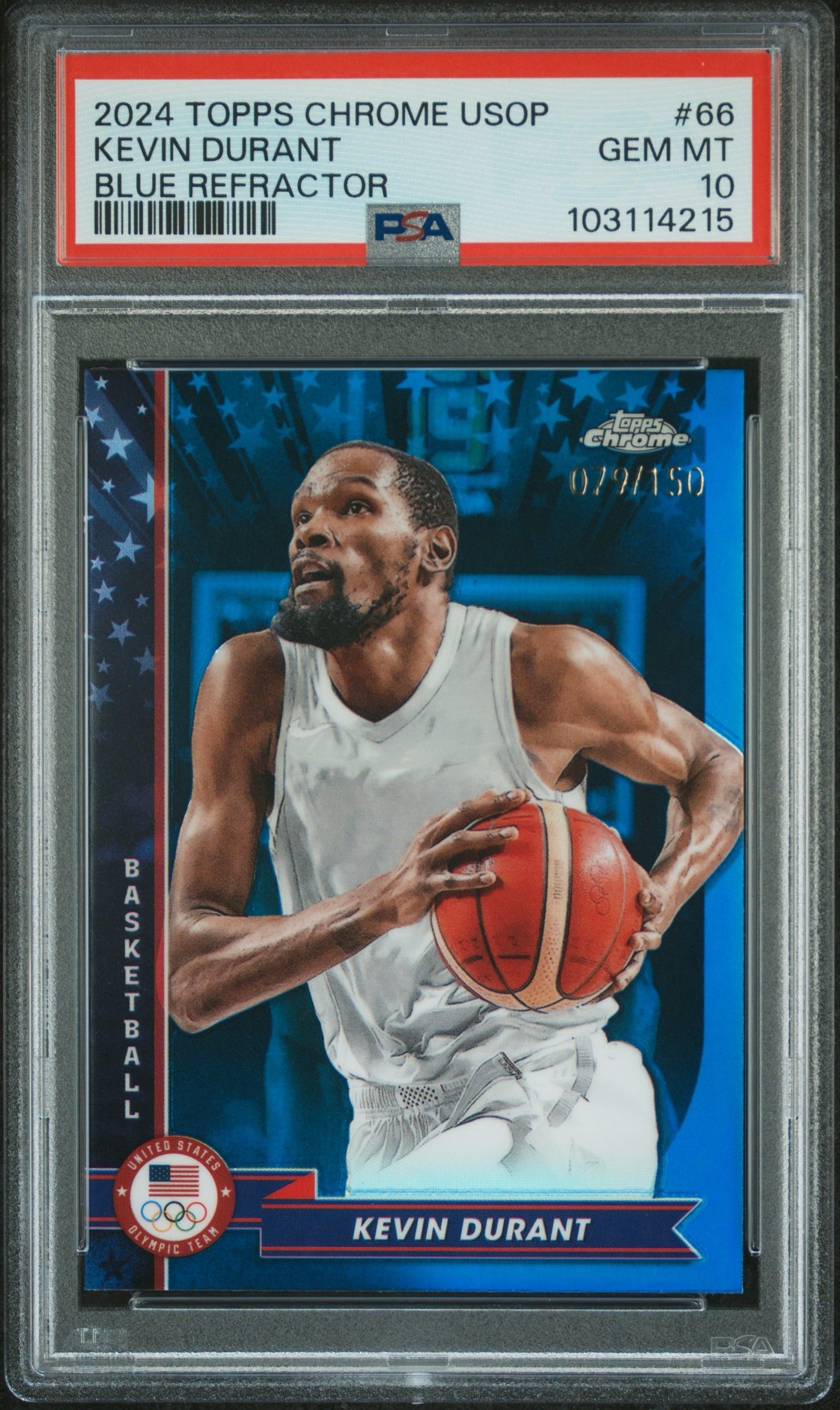 2024 TOPPS CHROME US OLYMPIC AND PARALYMPIC HOPEFULS #66 KEVIN DURANT BLUE REFRACTOR /150 PSA 10 GEM MINT