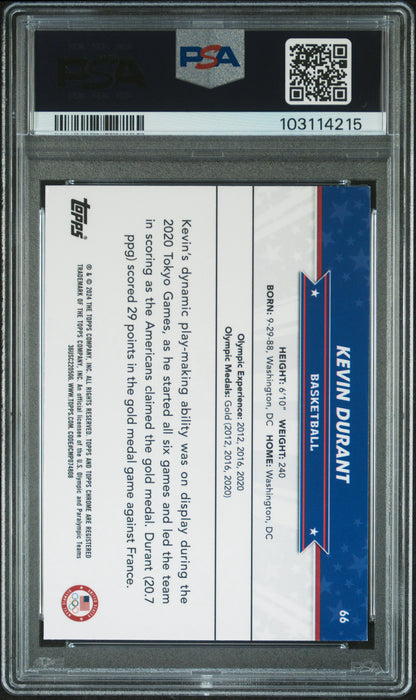 2024 TOPPS CHROME US OLYMPIC AND PARALYMPIC HOPEFULS #66 KEVIN DURANT BLUE REFRACTOR /150 PSA 10 GEM MINT