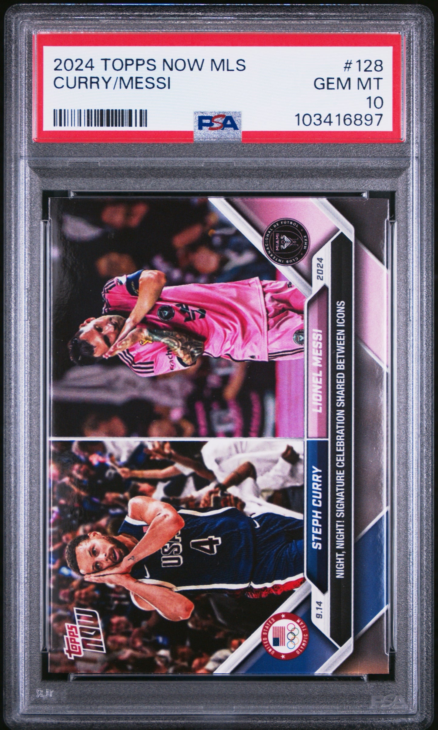 2024 TOPPS NOW MLS #128 CURRY/MESSI NIGHT NIGHT PSA 10 GEM MINT (Serial 897) - 1