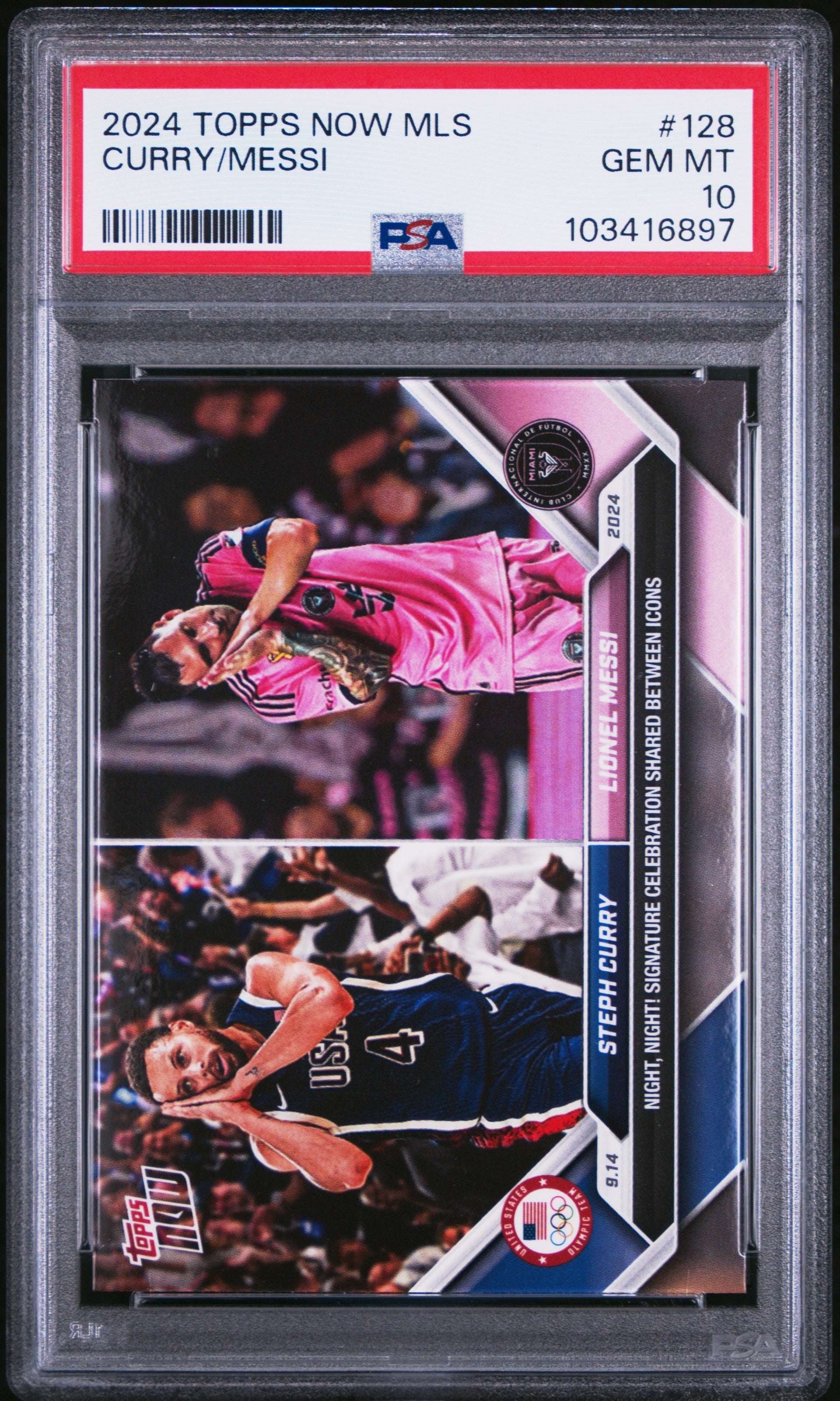 2024 TOPPS NOW MLS #128 CURRY/MESSI NIGHT NIGHT PSA 10 GEM MINT (Serial 897) - 1