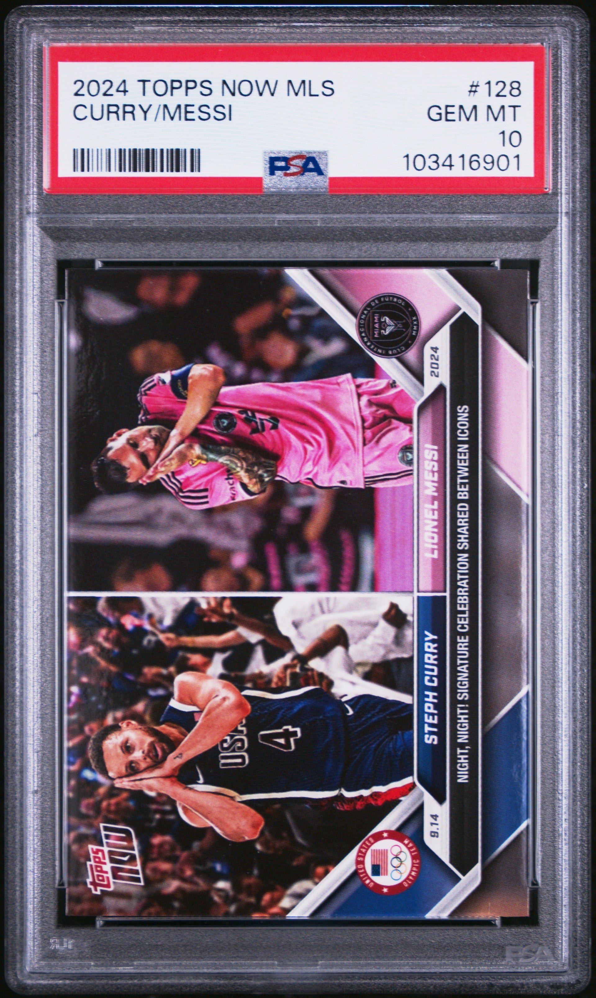 2024 TOPPS NOW MLS #128 CURRY/MESSI NIGHT NIGHT PSA 10 GEM MINT (Serial 901) - 1