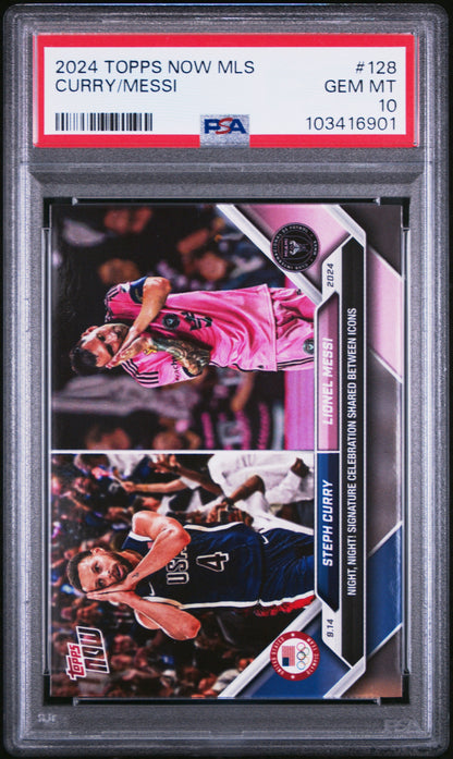 2024 TOPPS NOW MLS #128 CURRY/MESSI NIGHT NIGHT PSA 10 GEM MINT (Serial 901) - 1