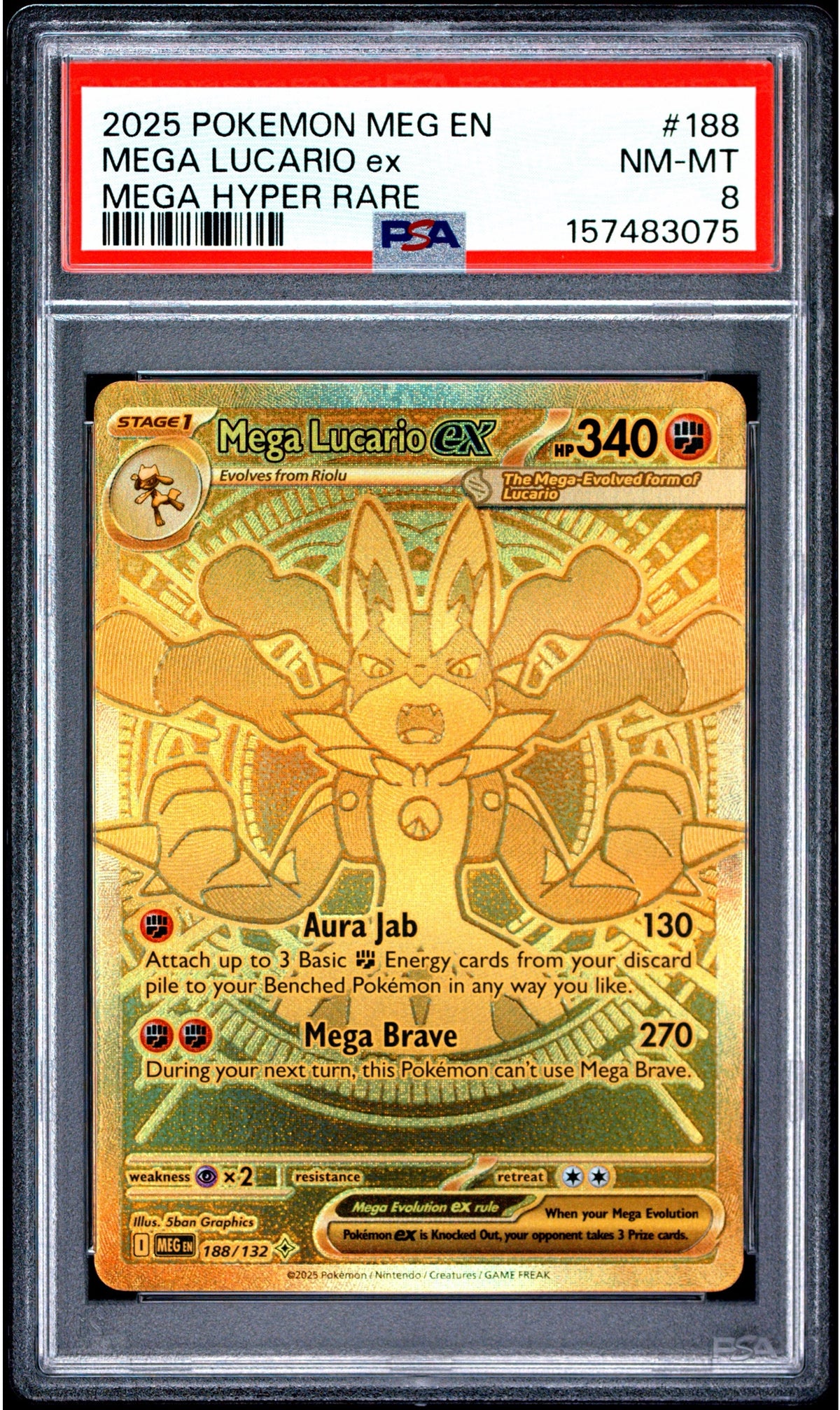 2025 Pokémon Mega Evolution Mega Lucario EX #188 Mega Hyper Rare graded PSA 8 NM-MT
