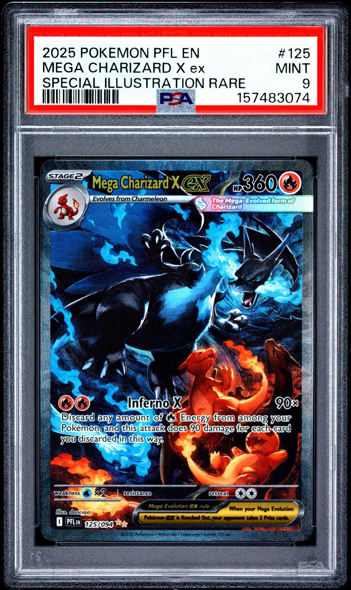 2025 Pokémon Phantasmal Flames Mega Charizard X ex #125 Special Illustration Rare graded PSA 9
