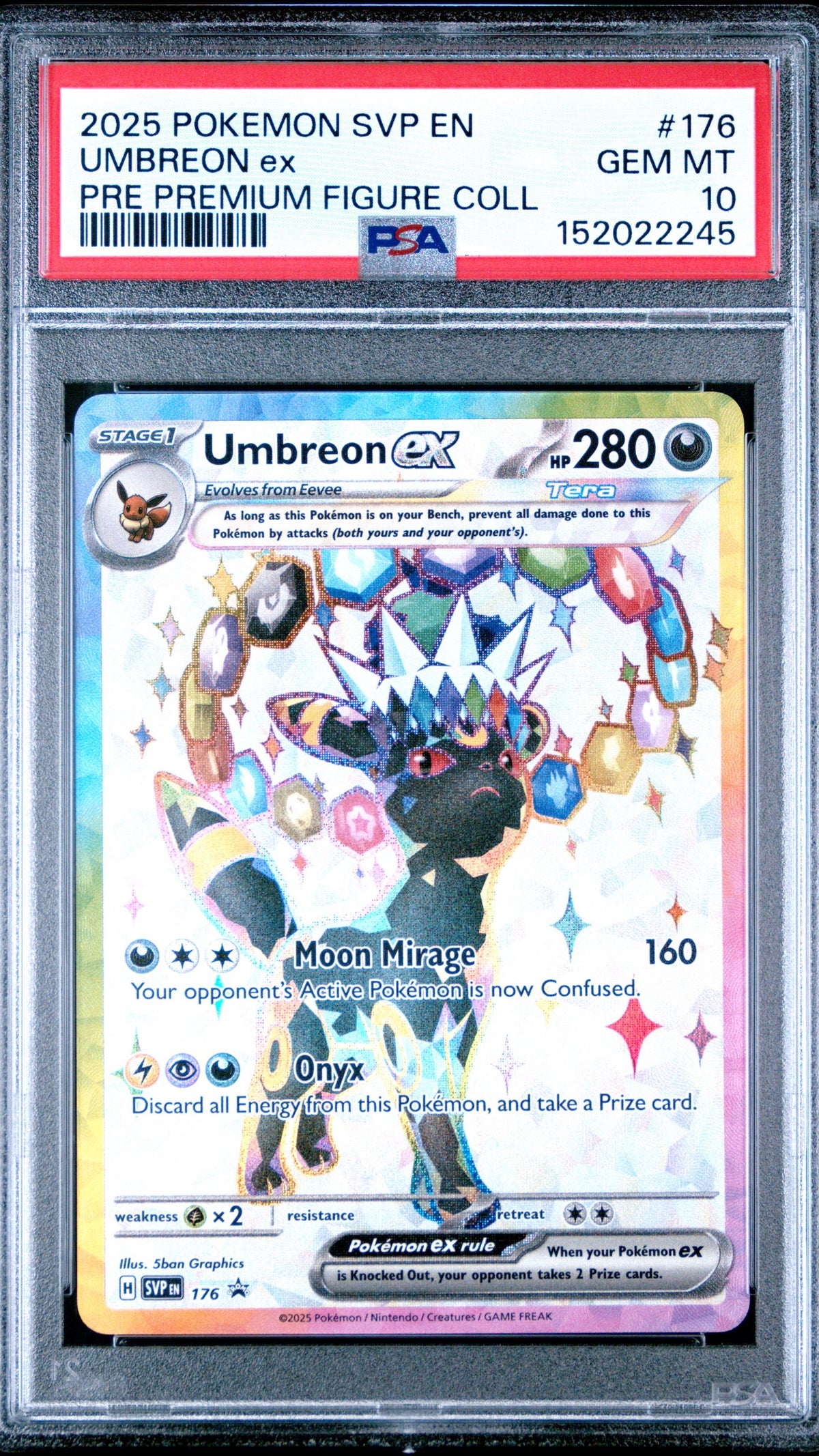 PSA 10 Umbreon EX Black Star Promo #176 from the 2025 Pokémon SVP Premium Figure Collection, graded Gem Mint in a sealed PSA slab.
