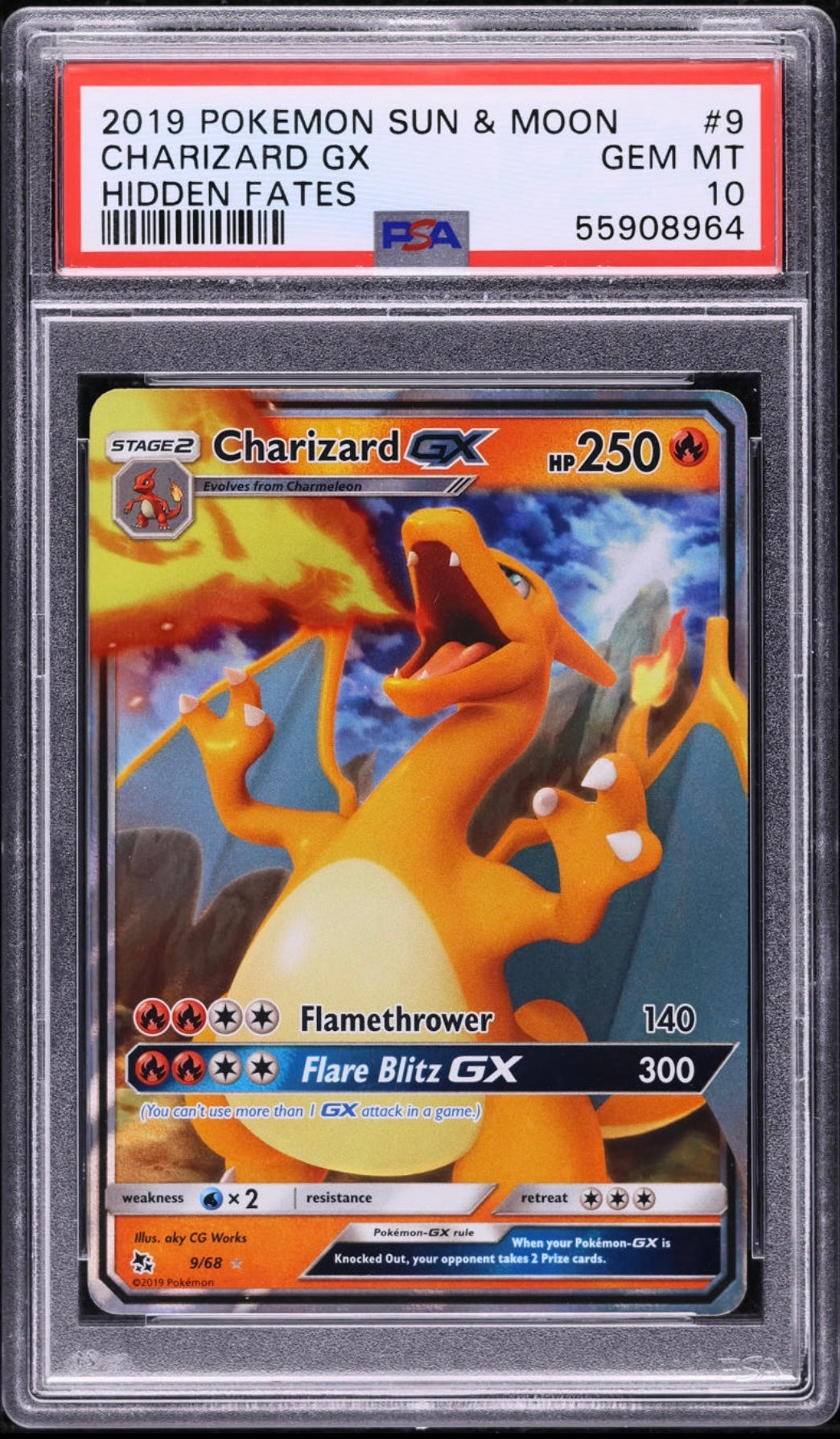 2019 Pokemon TCG Sun & Moon Hidden Fates Charizard Gx #9 PSA 10 Gem Mint