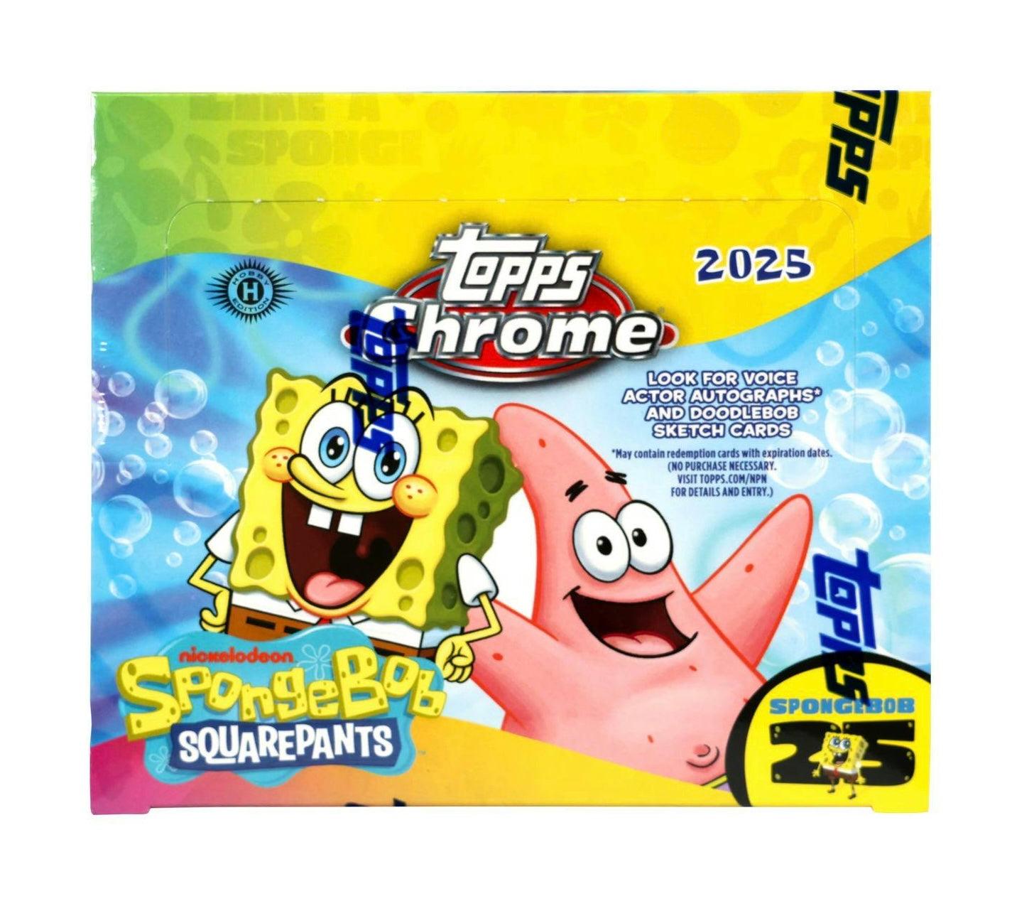 2025 Topps Chrome 25th Anniversary Spongebob Squarepants Hobby Box 12 Packs (New Sealed)