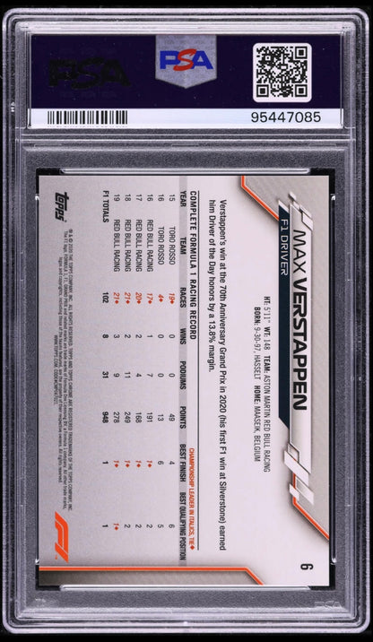 2020 Topps Chrome Formula 1 Sapphire Edition Max Verstappen #6 PSA 10 Gem Mint