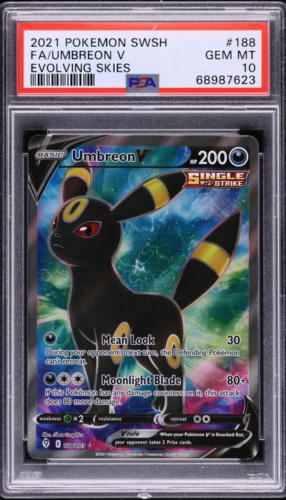 2021 Pokemon TCG Sword & Shield Evolving Skies Fa/ Umbreon V #188 PSA 10 Gem Mint