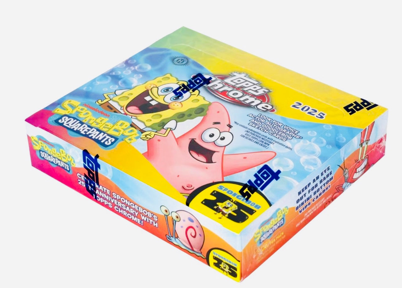 2025 Topps Chrome 25th Anniversary Spongebob Squarepants Hobby Box 12 Packs (New Sealed)