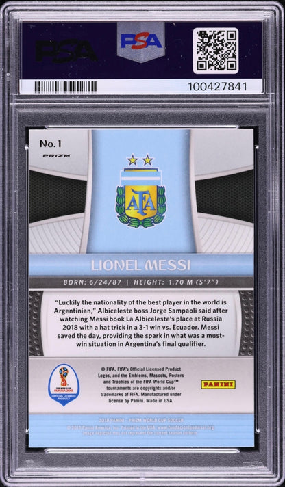 2018 Panini Prizm World Cup Silver Prizm Refractor  Lionel Messi #1 PSA 10 Gem Mint