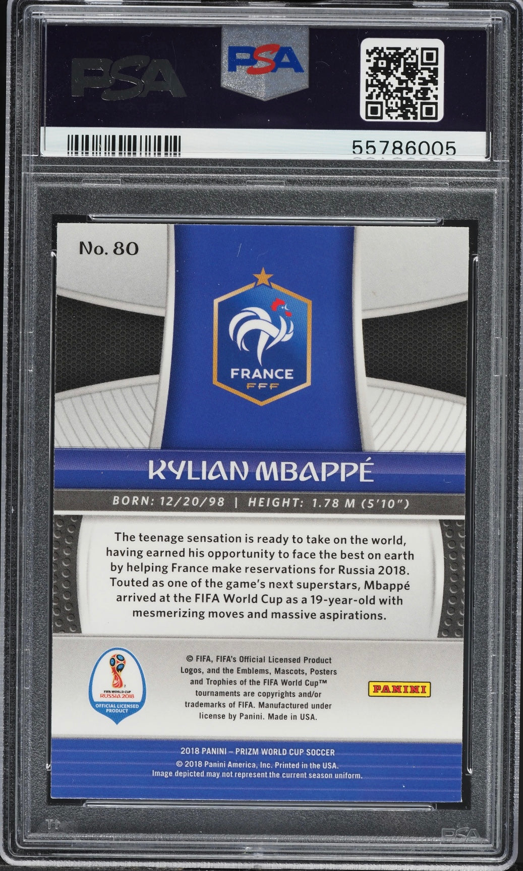 2018 Panini Prizm World Cup Kylian Mbappe #80 PSA 10 Gem Mint (Serial 005)