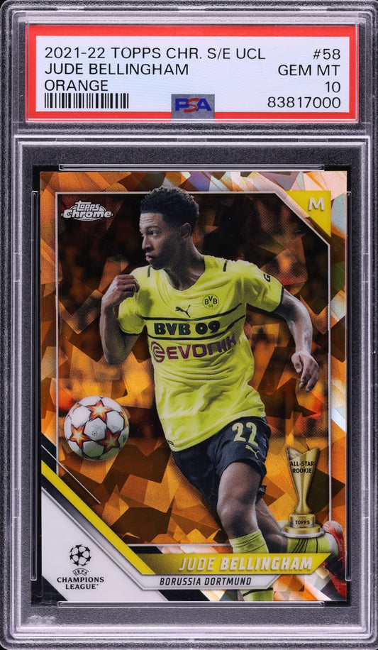 2021 Topps Chrome Sapphire UEFA Orange Jude Bellingham /50 #58 PSA 10 Gem Mint