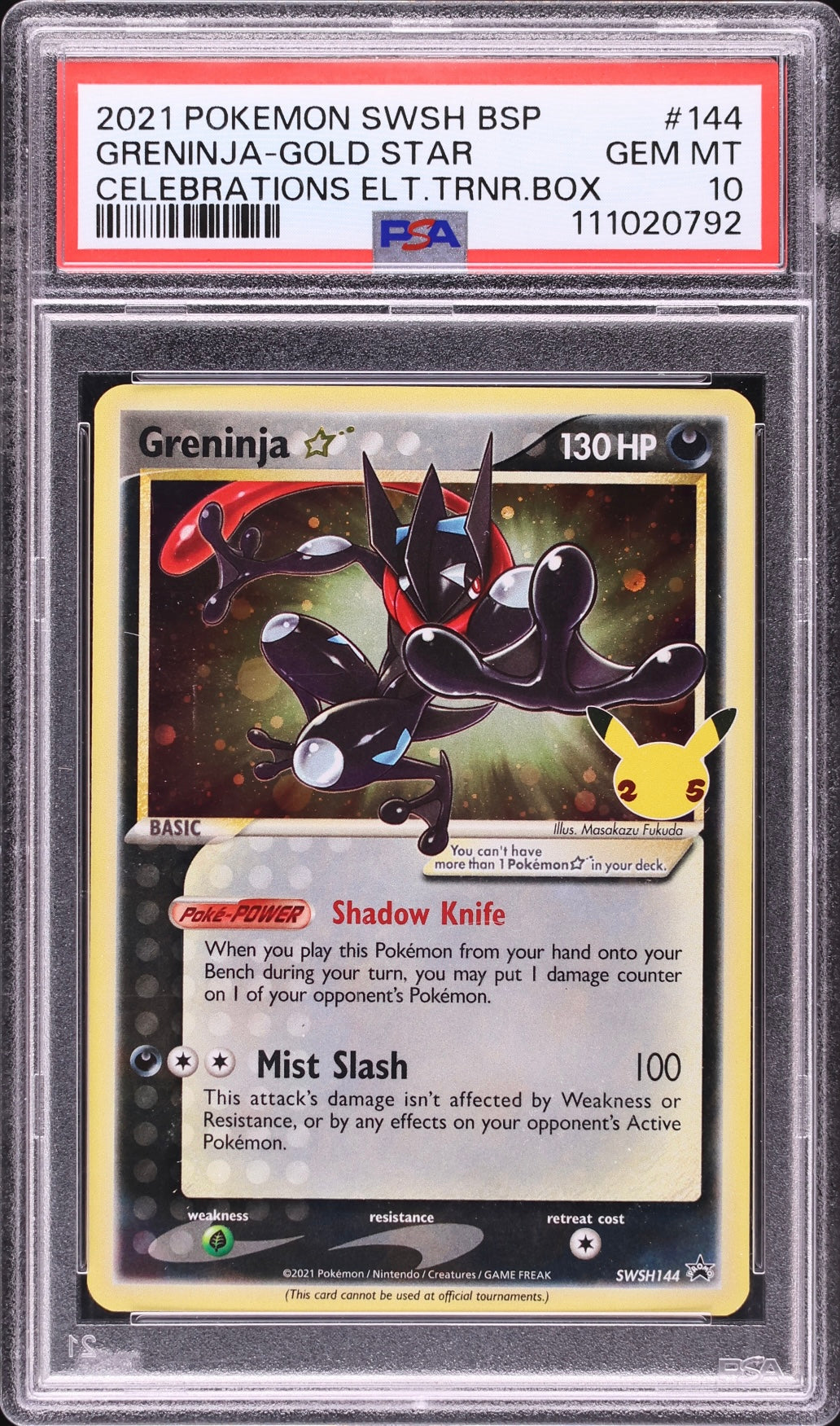 2021 Pokemon TCG Swsh Black Star Promo #144 Greninja Gold Star Celebrations Elite Trainer Box PSA 10 Gem Mint