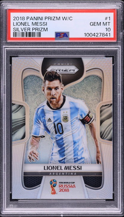 2018 Panini Prizm World Cup Silver Prizm Refractor  Lionel Messi #1 PSA 10 Gem Mint