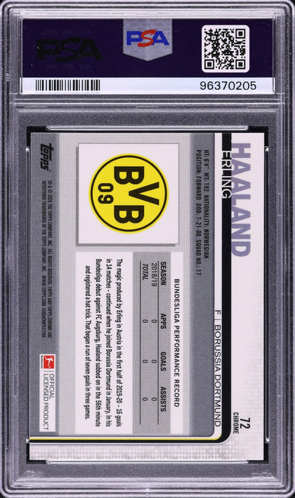 2019 Topps Chrome Bundesliga Erling Haaland Rookie #72 Rookie PSA 10 Gem Mint